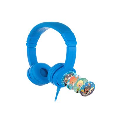 BuddyPhones Explore Plus | Foldable Kids Wired Headphones, Built-in Audio Sharing Cable with in-Line Mic - SafeAudio Volume-Limiting for Kindle, iPad, iPhone, or Android (Cool Blue)