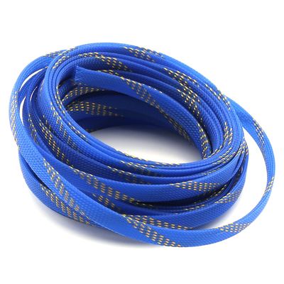 Aicosineg Cable Sleeve Braided Sleeving PET Wire Loom Tubing Cable 32.81ft-4/9inch Wrap Protector for HiFi Audio and Video Headphone Cable Protect Wires from Chewing of Pets Blue and Gold