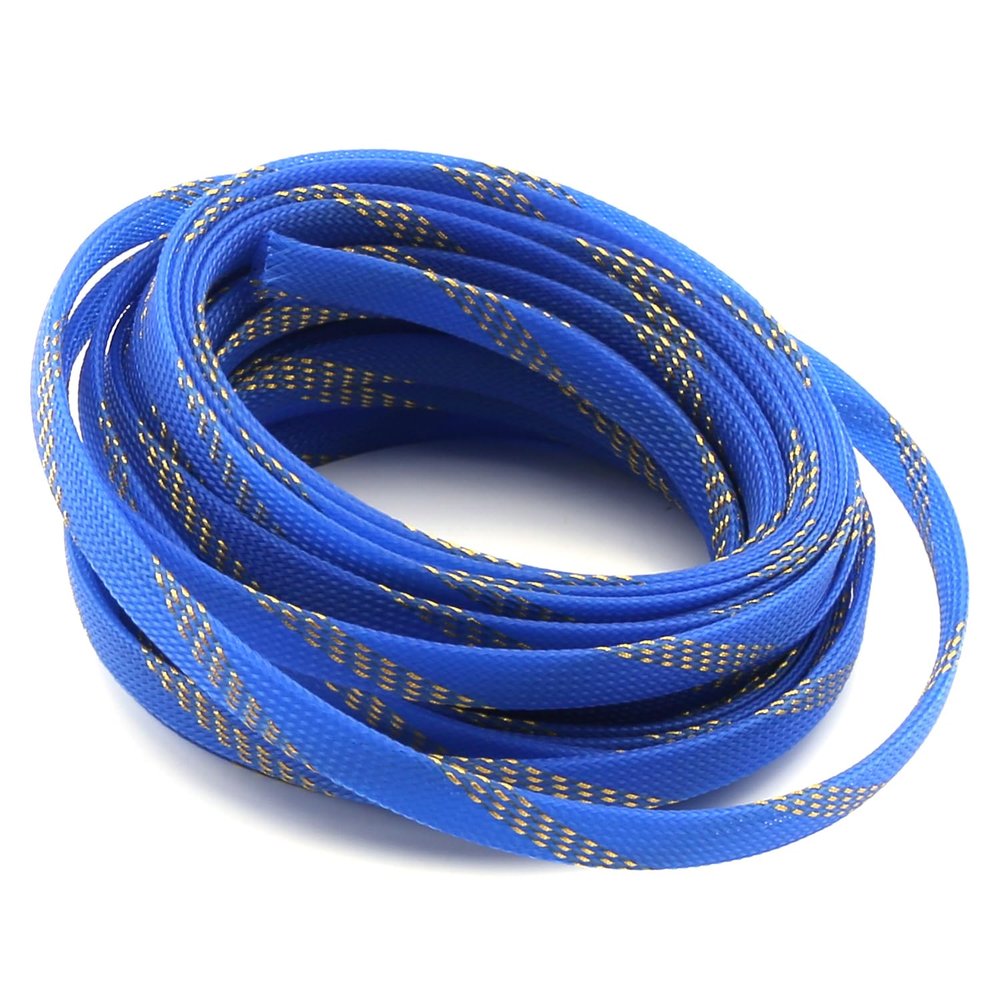 Aicosineg Cable Sleeve Braided Sleeving PET Wire Loom Tubing Cable 32.81ft-4/9inch Wrap Protector for HiFi Audio and Video Headphone Cable Protect Wires from Chewing of Pets Blue and Gold