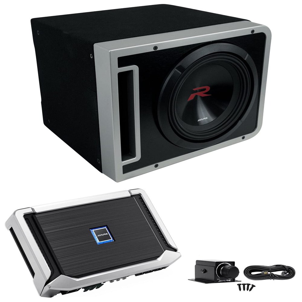 Alpine R2-SB10V 10" 750w R2-W10D4 Subwoofer+Ported Sub Box+Amplifier+Bass Knob