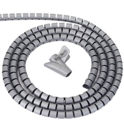 YUNSI 1M 25mm New Spiral Wrap Sleeving Band Tube Cable Protector Cable Zip Tube Flexible Spiral Wrapping Band with Clamp Covered Wire (Color : Grey, Size : 8mmX1M)