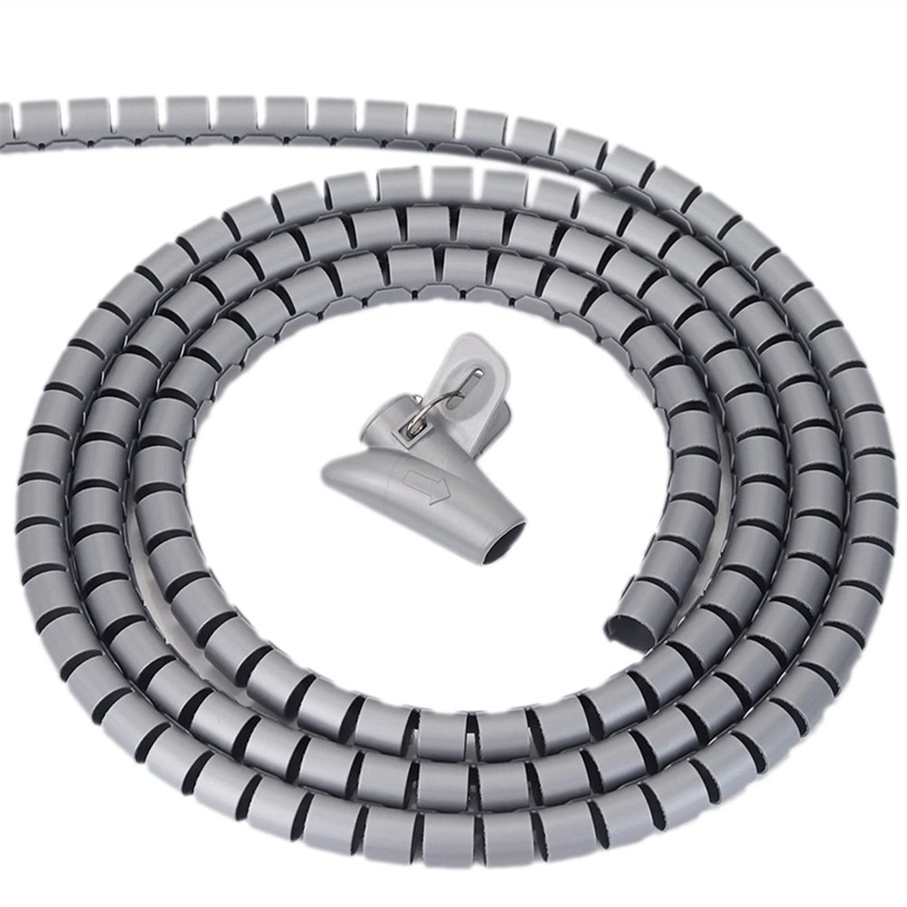 YUNSI 1M 25mm New Spiral Wrap Sleeving Band Tube Cable Protector Cable Zip Tube Flexible Spiral Wrapping Band with Clamp Covered Wire (Color : Grey, Size : 8mmX1M)