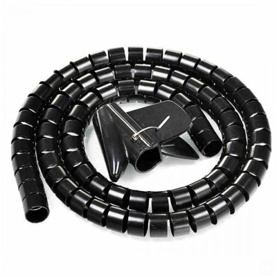 YUNSI 1M 25mm New Spiral Wrap Sleeving Band Tube Cable Protector Cable Zip Tube Flexible Spiral Wrapping Band with Clamp Covered Wire (Color : Black, Size : 20mmX1M)