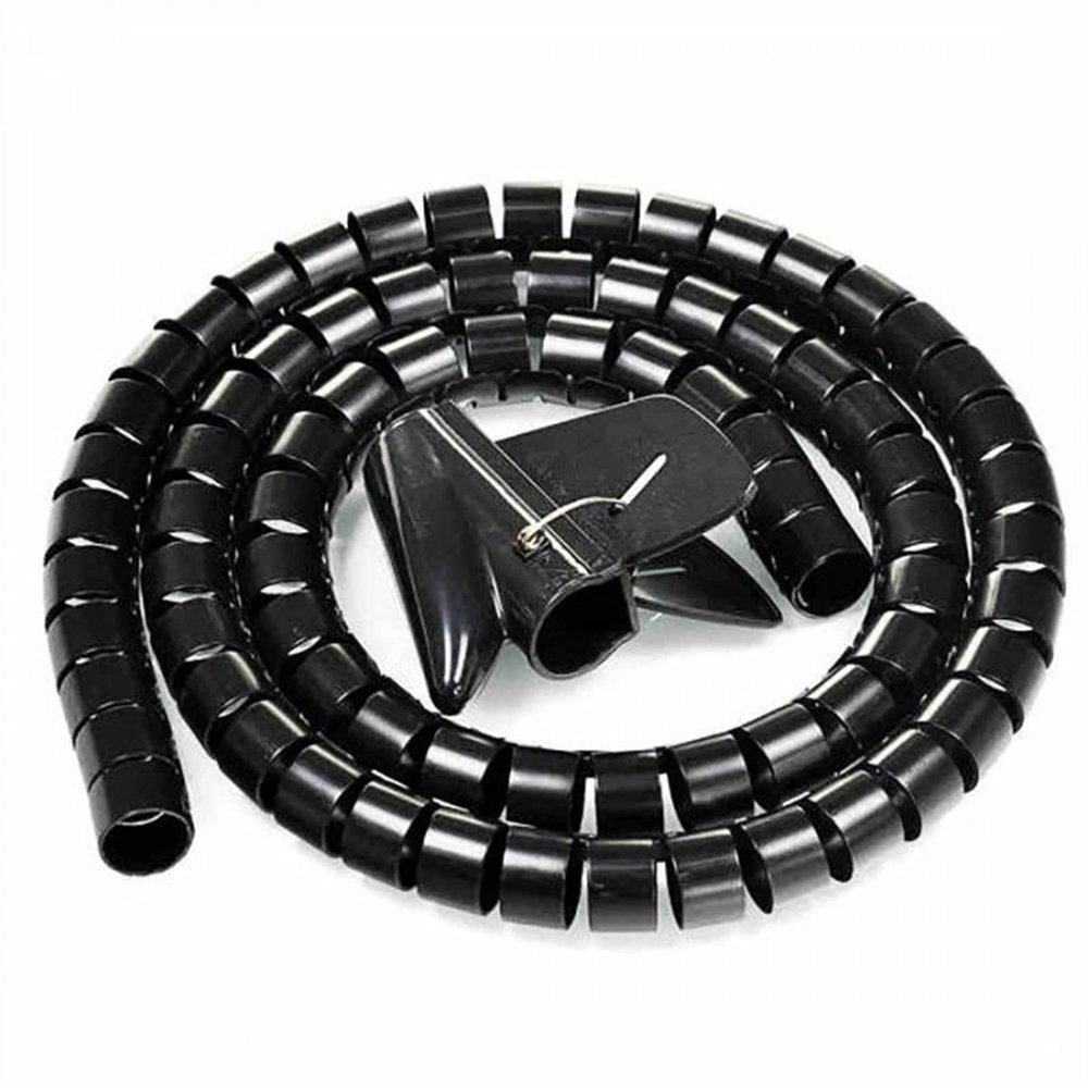 YUNSI 1M 25mm New Spiral Wrap Sleeving Band Tube Cable Protector Cable Zip Tube Flexible Spiral Wrapping Band with Clamp Covered Wire (Color : Black, Size : 20mmX1M)