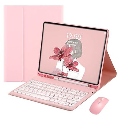 with Wireless Mouse iPad 10.2 Keyboard Case 7th Gen 8th Gen Fashion Round keycap Built-in Pencil Holder Detachable Bluetooth Keyboard for iPad 10.2 inch (iPad7/810.2 inch, Pink)