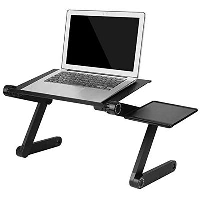 Adjustable Aluminum Laptop Desk Ergonomic Portable TV Bed Lapdesk Tray PC Table Stand Notebook Table Desk Stand with Mouse Pad