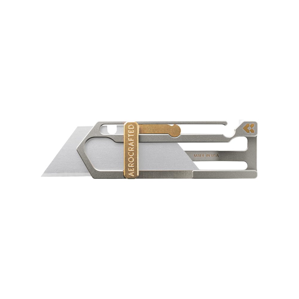 Aerocrafted Sideslip Utility Knife, EDC Everyday Carry, Razor Blade, Made in the USA (Titanium/Bronze, Right-handed)
