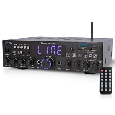 Pyle Wireless Bluetooth Home Stereo Amplifier- Multi-Channel, 200W Power Amplifier, Home Audio Receiver System w/ Optical/ Phono/ Coaxial, FM Radio, USB/SD,AUX, RCA, Mic in, Antenna, Remote- PDA4BU.5