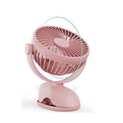 BENHAI Portable Clip on USB Fan, Mini Desk Fan 360 Rotation Angle Table Fan USB Fan 3600mAh USB Rechargeable Hanging Fan for for Home Bed Office Outdoor Travel (Color : Pink)