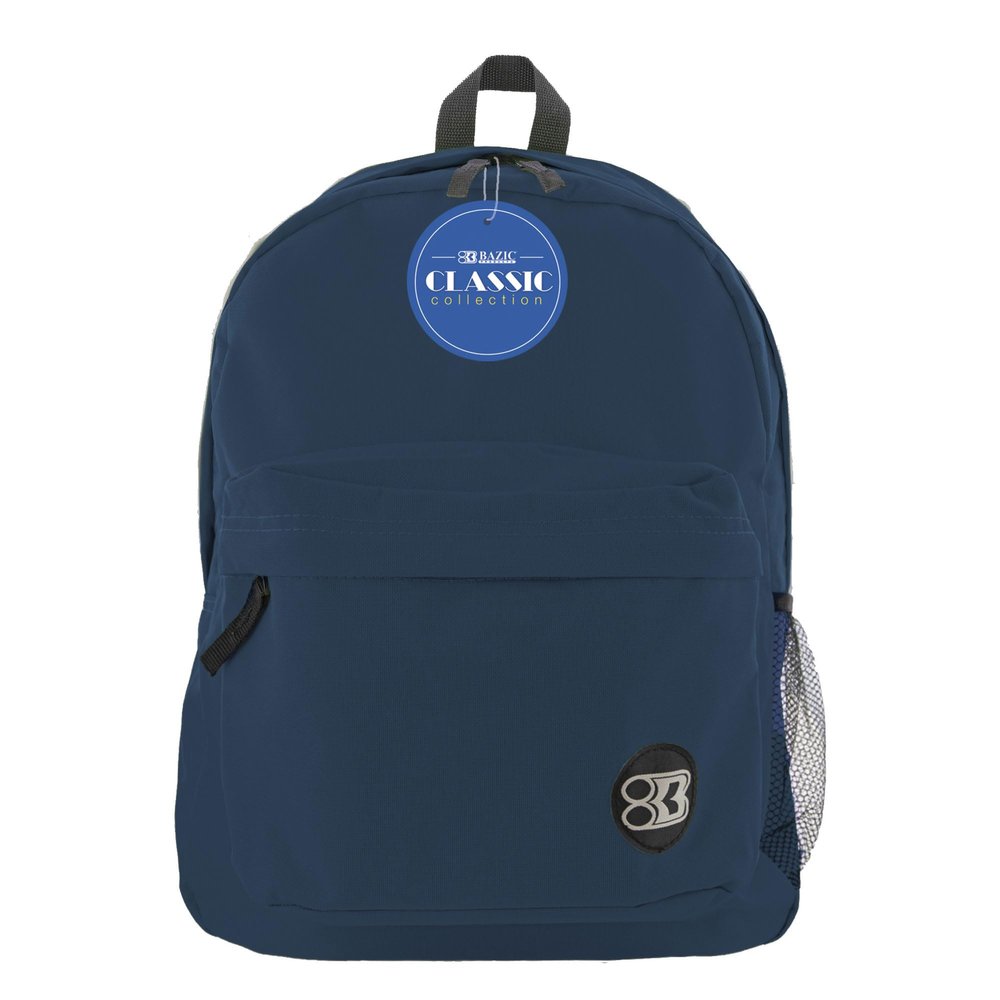 BAZIC PRODUCTS School Backpack 17" Navy Blue, Lightweight School Bag Padded Back & Adjustable Strap for Students, Travel Bag Fit A4 Notebook, 1-Pack