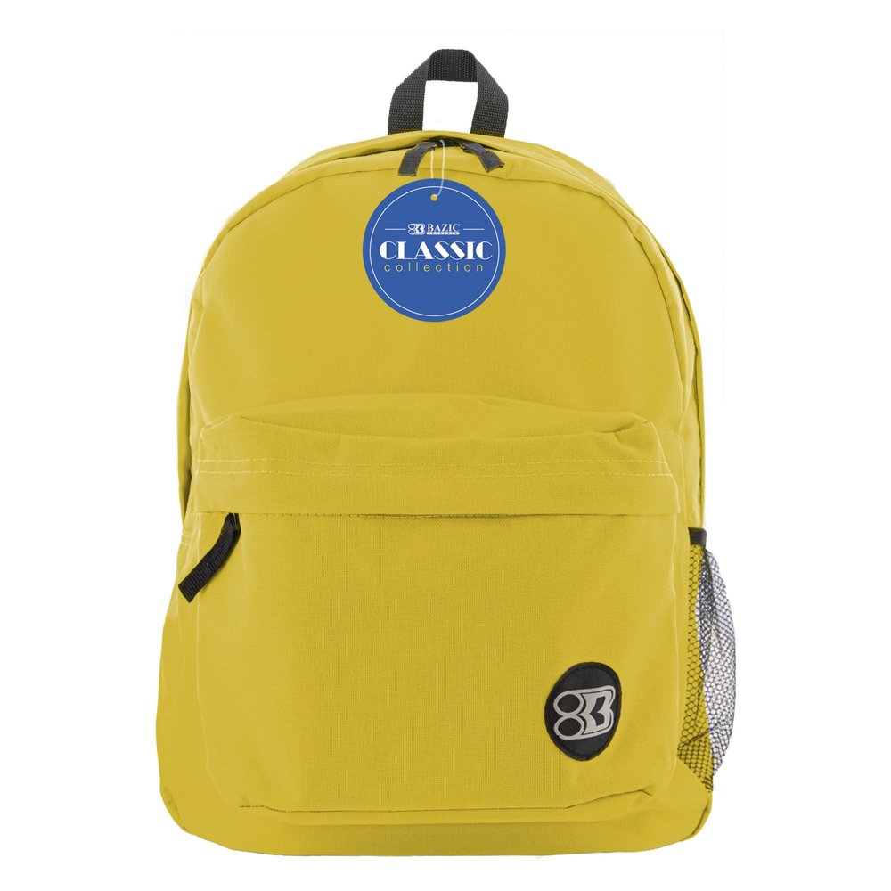 BAZIC Products School Backpack 17" Mustard, Lightweight School Bag Padded Back & Adjustable Strap for Students, Travel Bag Fit A4 Notebook, 1-Pack