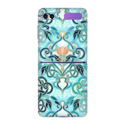 Head Case Designs Officially Licensed Micklyn Le Feuvre Aqua Nouveau Pattern Pattern 1 Vinyl Sticker Skin Decal Cover Compatible with Samsung Galaxy Z Flip / 5G