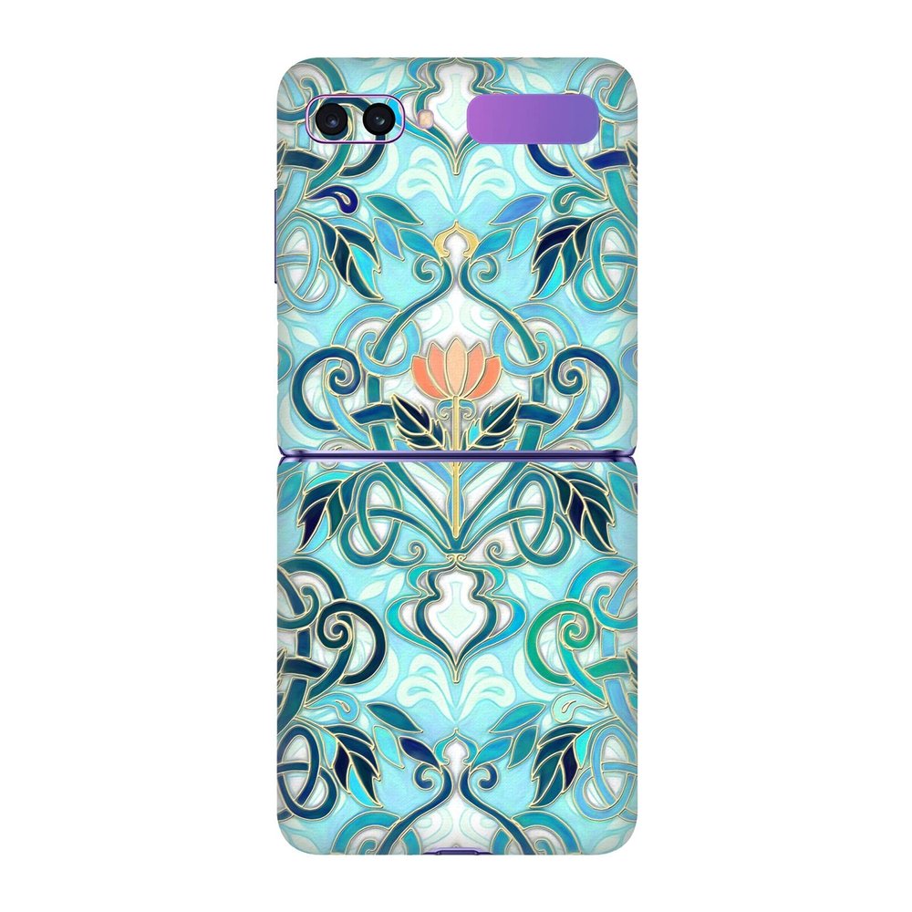 Head Case Designs Officially Licensed Micklyn Le Feuvre Aqua Nouveau Pattern Pattern 1 Vinyl Sticker Skin Decal Cover Compatible with Samsung Galaxy Z Flip / 5G