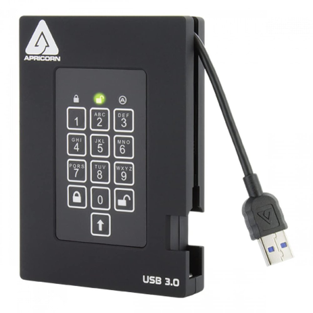 Apricorn Aegis Padlock A25-3PL256-1000F 1 TB Portable Rugged Hard Drive - FIPS 140-2 Level 2 Validated 256-Bit Encrypted USB 3.0 Hard Drive with PIN Access 3 Year Warranty