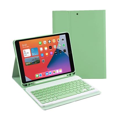Keyboard case for iPad 10.2 inch, 7th 8th 9th Generation Bluetooth Keyboard Detachable Slim Folio Leather case iPad Air3 Pro10.5 inch case with Pencil Holder Color keycapLight Green