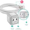 Philips Cube Extension Cord, 10 Ft, 3-Outlet Flat Plug Cube Cord with Multiple Outlets, 3 Prong Cube Extension Cord, 2 USB Ports, Gray/White, SPS3102WB/37 view 2