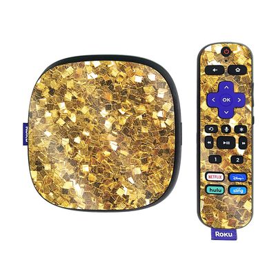 MightySkins Glossy Glitter Skin Compatible with Roku Ultra HDR 4K Streaming Media Player (2020) - Gold Chips | Protective, Durable High-Gloss Glitter Finish | Easy to Apply | Made in The USA