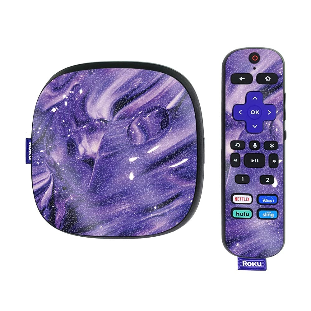 MightySkins Glossy Glitter Skin Compatible with Roku Ultra HDR 4K Streaming Media Player (2020) - Purple Wash | Protective, Durable High-Gloss Glitter Finish | Easy to Apply | Made in The USA