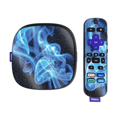 MightySkins Glossy Glitter Skin Compatible with Roku Ultra HDR 4K Streaming Media Player (2020) - Blue Flames | Protective, Durable High-Gloss Glitter Finish | Easy to Apply | Made in The USA