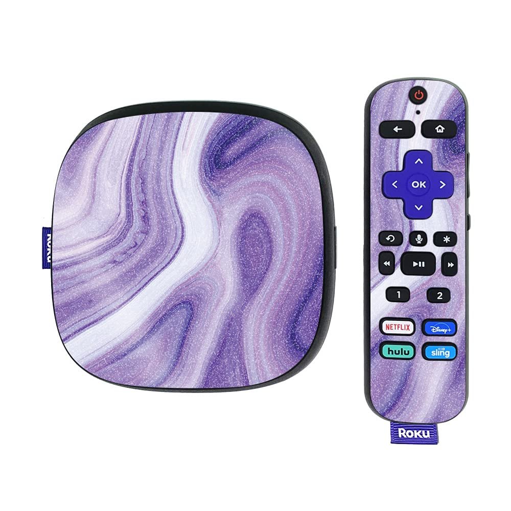 MightySkins Glossy Glitter Skin Compatible with Roku Ultra HDR 4K Streaming Media Player (2020) - Lavendar Acrylic | Protective, Durable High-Gloss Glitter Finish | Easy to Apply | Made in The USA