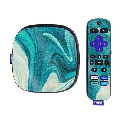 MightySkins Glossy Glitter Skin Compatible with Roku Ultra HDR 4K Streaming Media Player (2020) - Aqua Swirl | Protective, Durable High-Gloss Glitter Finish | Easy to Apply | Made in The USA