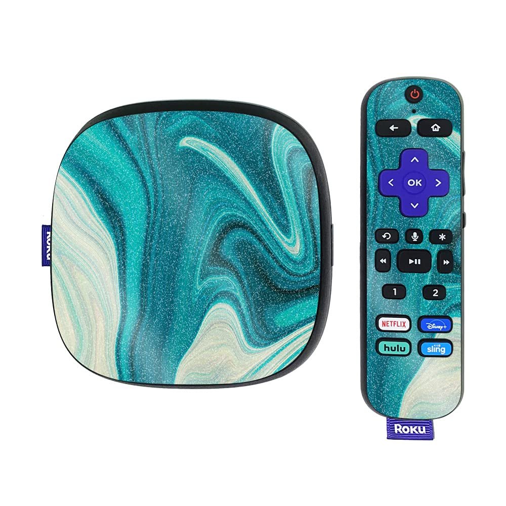 MightySkins Glossy Glitter Skin Compatible with Roku Ultra HDR 4K Streaming Media Player (2020) - Aqua Swirl | Protective, Durable High-Gloss Glitter Finish | Easy to Apply | Made in The USA