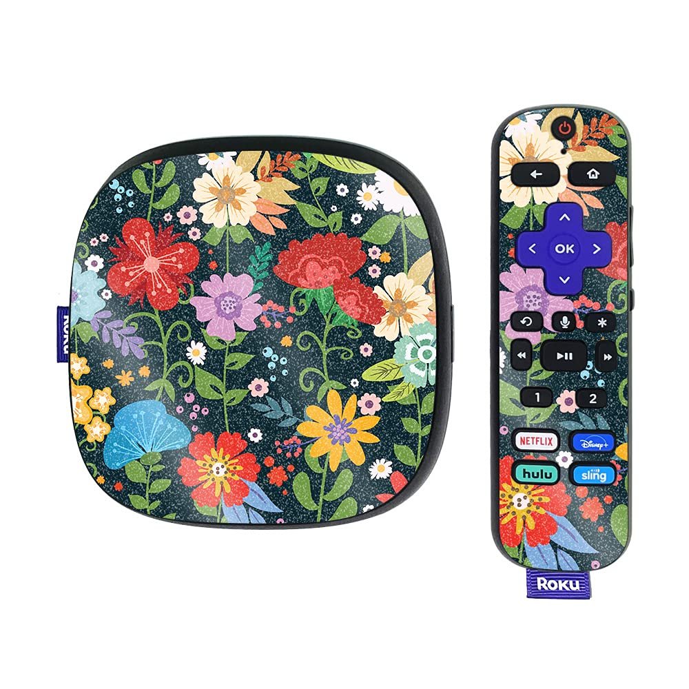 MightySkins Glossy Glitter Skin Compatible with Roku Ultra HDR 4K Streaming Media Player (2020) - Cartoon Bloom | Protective, Durable High-Gloss Glitter Finish | Easy to Apply | Made in The USA