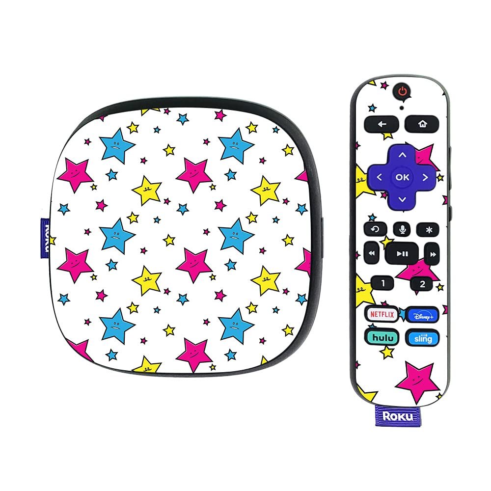 MightySkins Skin Compatible with Roku Ultra HDR 4K Streaming Media Player (2020) - Smiley Stars | Protective, Durable, and Unique Vinyl Decal wrap Cover | Easy to Apply | Made in The USA