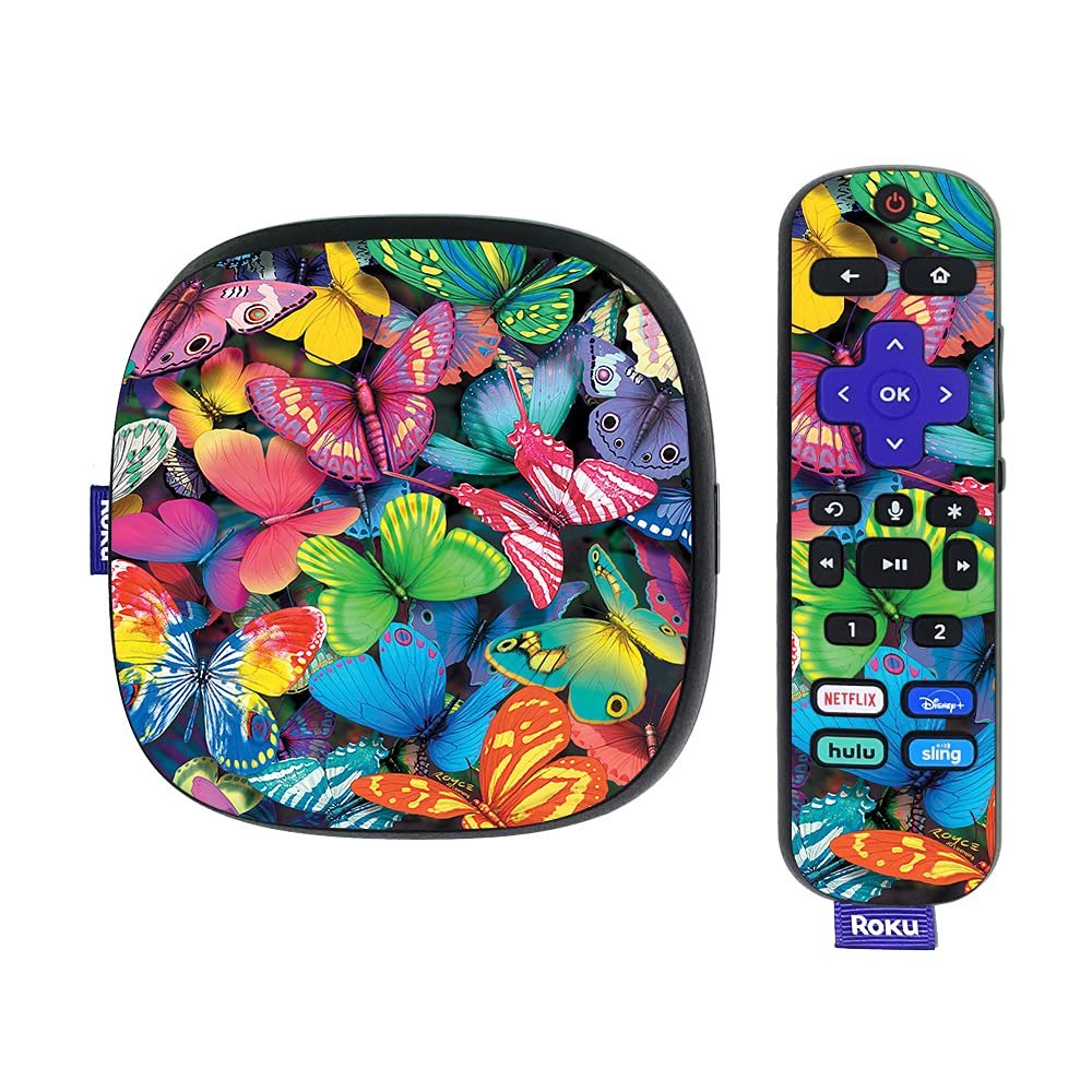 MightySkins Skin Compatible with Roku Ultra HDR 4K Streaming Media Player (2020) - Butterfly Party | Protective, Durable, and Unique Vinyl Decal wrap Cover | Easy to Apply | Made in The USA