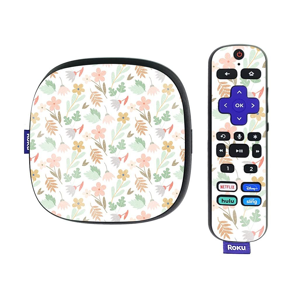MightySkins Glossy Glitter Skin Compatible with Roku Ultra HDR 4K Streaming Media Player (2020) - Neutral Flowers | Protective, Durable High-Gloss Glitter Finish | Easy to Apply | Made in The USA