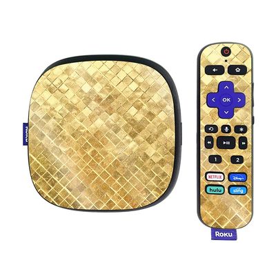 MightySkins Glossy Glitter Skin Compatible with Roku Ultra HDR 4K Streaming Media Player (2020) - Gold Tiles | Protective, Durable High-Gloss Glitter Finish | Easy to Apply | Made in The USA
