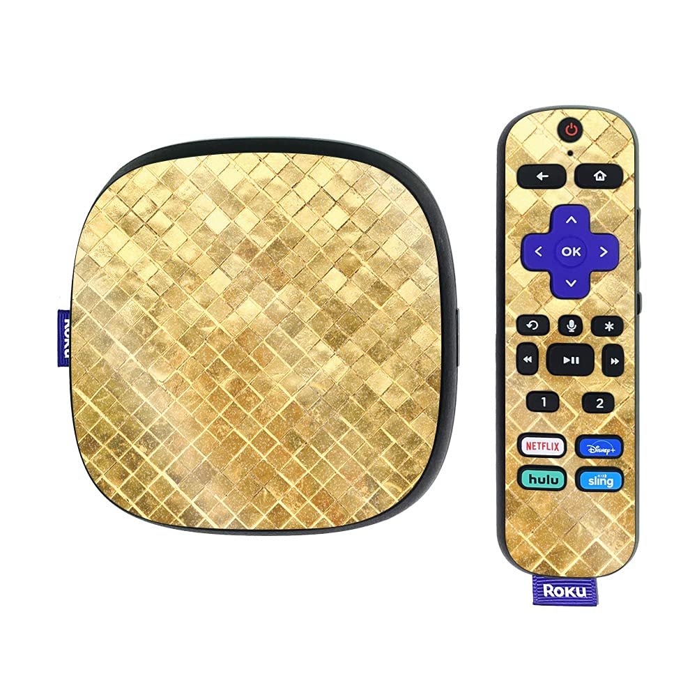 MightySkins Glossy Glitter Skin Compatible with Roku Ultra HDR 4K Streaming Media Player (2020) - Gold Tiles | Protective, Durable High-Gloss Glitter Finish | Easy to Apply | Made in The USA