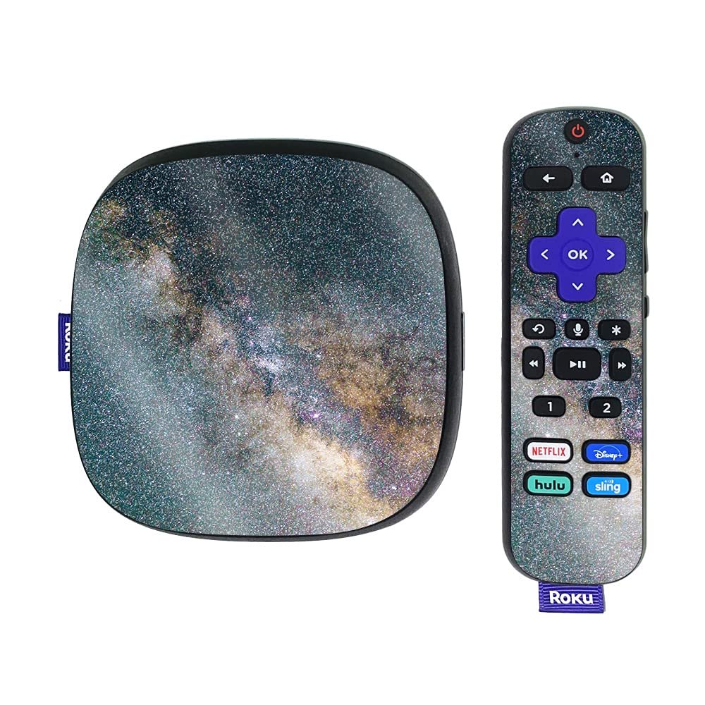 MightySkins Glossy Glitter Skin Compatible with Roku Ultra HDR 4K Streaming Media Player (2020) - Galactic Landscape | Protective, Durable High-Gloss Glitter Finish | Easy to Apply | Made in The USA