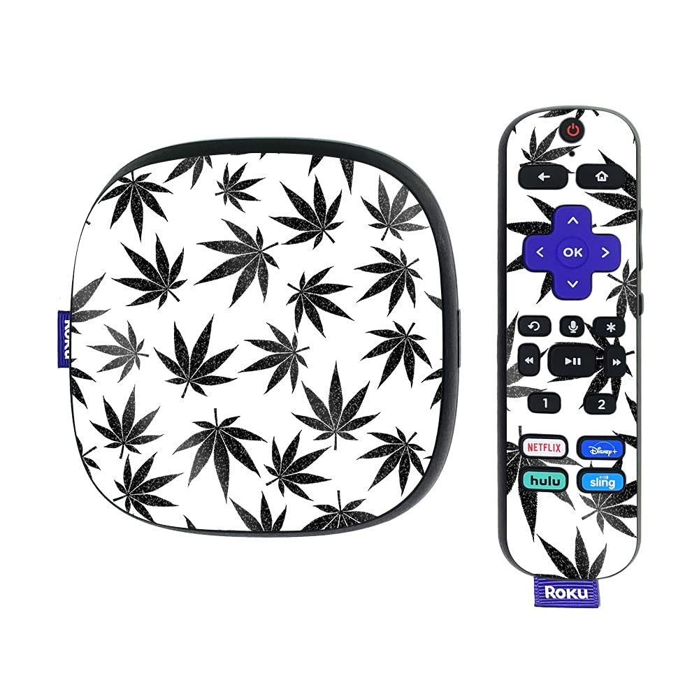 MightySkins Glossy Glitter Skin Compatible with Roku Ultra HDR 4K Streaming Media Player (2020) - Pot Leaves Black | Protective, Durable High-Gloss Glitter Finish | Easy to Apply | Made in The USA