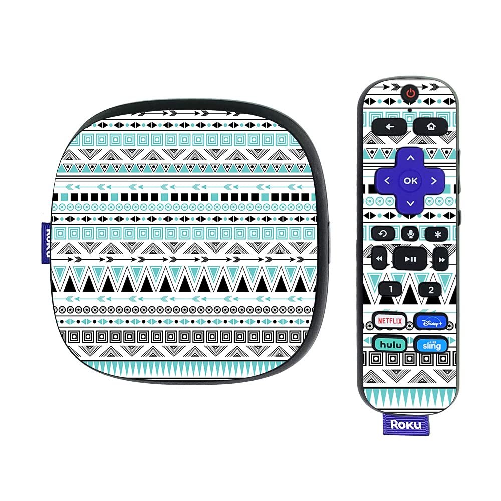 MightySkins Skin Compatible with Roku Ultra HDR 4K Streaming Media Player (2020) - Turquoise Tribal | Protective, Durable, and Unique Vinyl Decal wrap Cover | Easy to Applys | Made in The USA