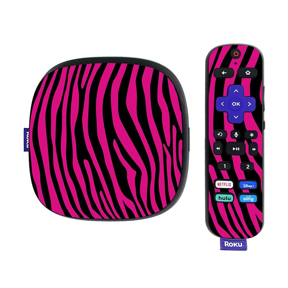 MightySkins Skin Compatible with Roku Ultra HDR 4K Streaming Media Player (2020) - Pink Zebra | Protective, Durable, and Unique Vinyl Decal wrap Cover | Easy to Apply | Made in The USA