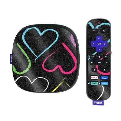 MightySkins Glossy Glitter Skin Compatible with Roku Ultra HDR 4K Streaming Media Player (2020) - Hearts | Protective, Durable High-Gloss Glitter Finish | Easy to Apply | Made in The USA