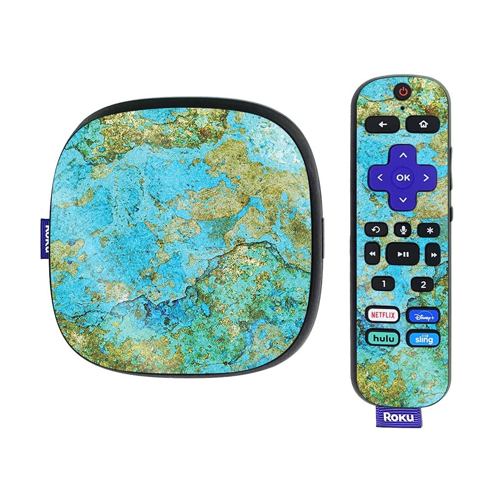 MightySkins Glossy Glitter Skin Compatible with Roku Ultra HDR 4K Streaming Media Player (2020) - Teal Marble | Protective, Durable High-Gloss Glitter Finish | Easy to Apply | Made in The USA