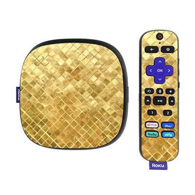 MightySkins Skin Compatible with Roku Ultra HDR 4K Streaming Media Player (2020) - Gold Tiles | Protective, Durable, and Unique Vinyl Decal wrap Cover | Easy to Apply | Made in The USA