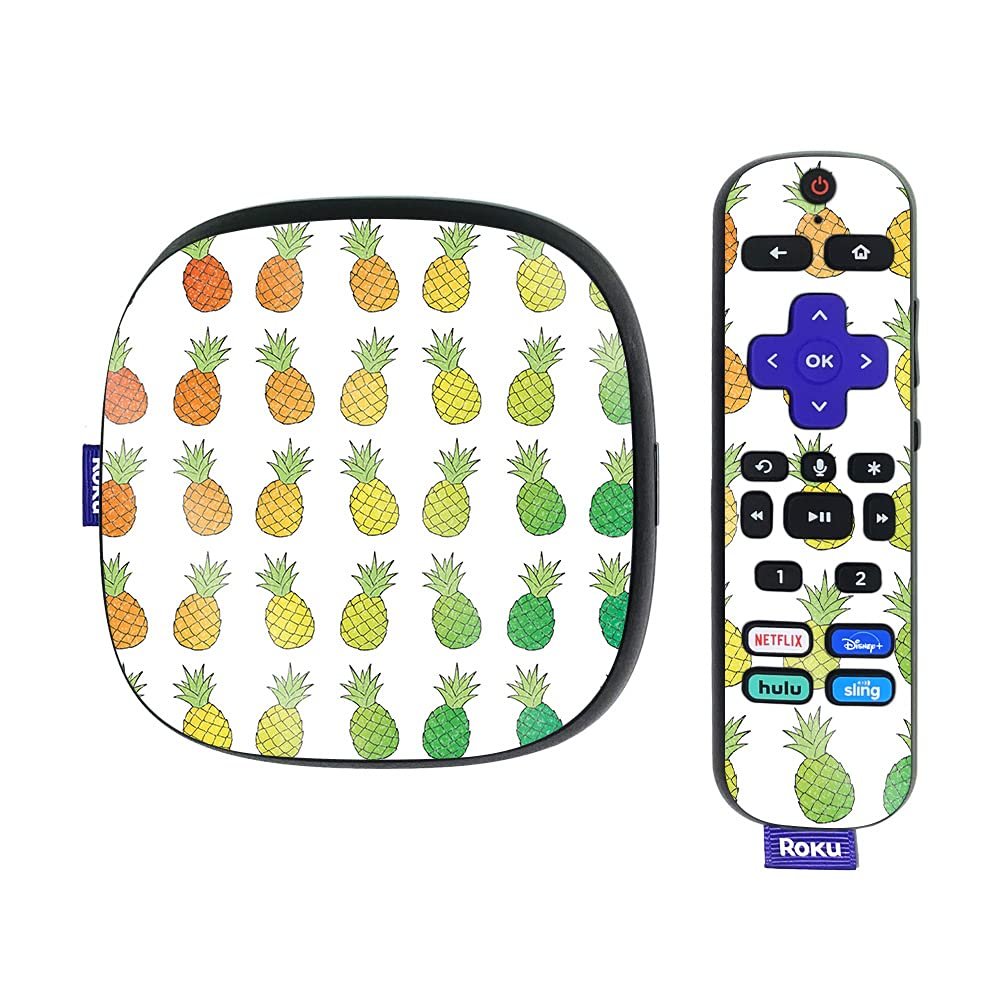 MightySkins Glossy Glitter Skin Compatible with Roku Ultra HDR 4K Streaming Media Player (2020) - Rainbow Pineapples | Protective, Durable High-Gloss Glitter Finish | Easy to Apply | Made in The USA