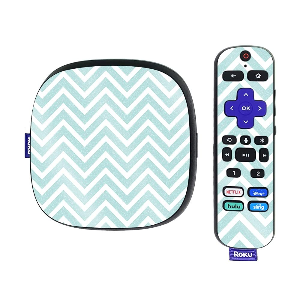 MightySkins Glossy Glitter Skin Compatible with Roku Ultra HDR 4K Streaming Media Player (2020) - Aqua Chevron | Protective, Durable High-Gloss Glitter Finish | Easy to Apply | Made in The USA