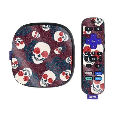 MightySkins Glossy Glitter Skin Compatible with Roku Ultra HDR 4K Streaming Media Player (2020) - Skulls N Roses | Protective, Durable High-Gloss Glitter Finish | Easy to Apply | Made in The USA