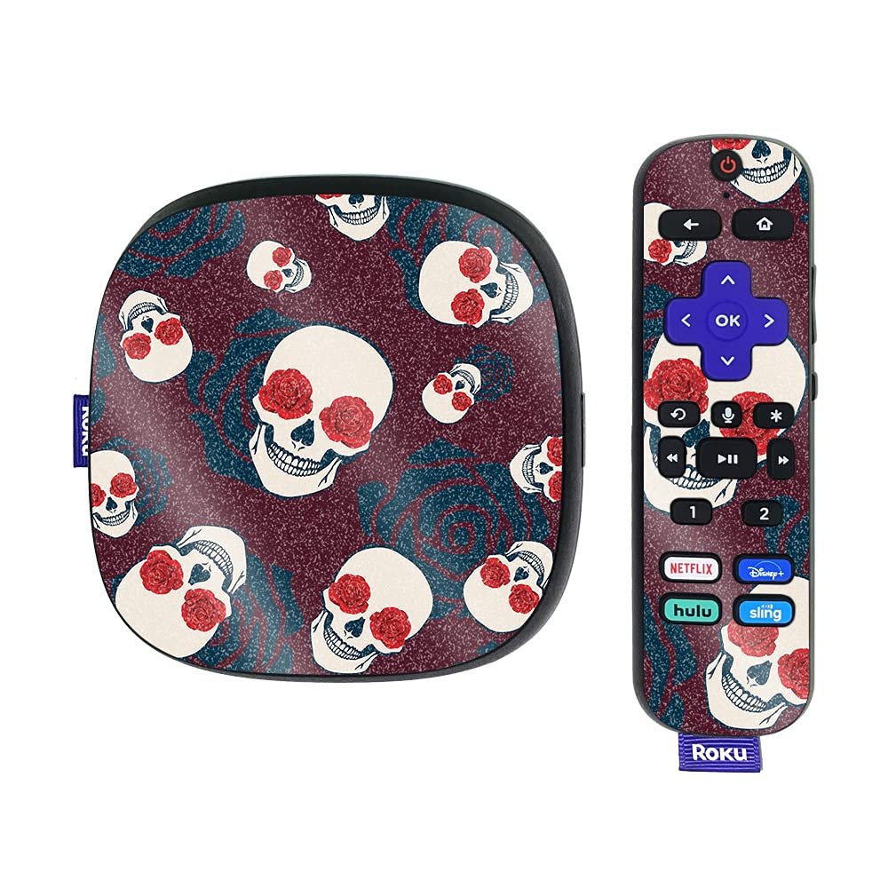 MightySkins Glossy Glitter Skin Compatible with Roku Ultra HDR 4K Streaming Media Player (2020) - Skulls N Roses | Protective, Durable High-Gloss Glitter Finish | Easy to Apply | Made in The USA