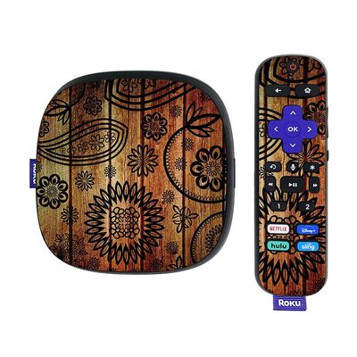 MightySkins Skin Compatible with Roku Ultra HDR 4K Streaming Media Player (2020) - Wooden Floral | Protective, Durable, and Unique Vinyl Decal wrap Cover | Easy to Apply | Made in The USA