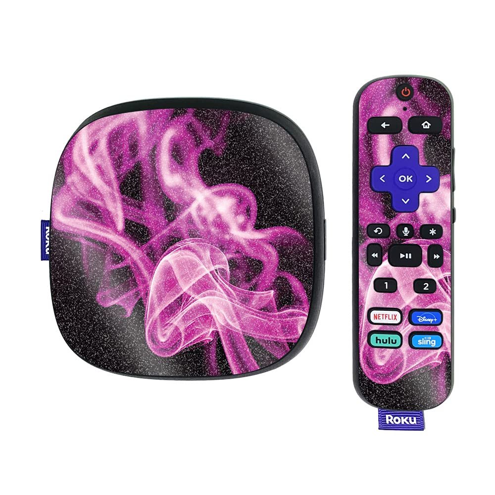 MightySkins Glossy Glitter Skin Compatible with Roku Ultra HDR 4K Streaming Media Player (2020) - Pink Flames | Protective, Durable High-Gloss Glitter Finish | Easy to Apply | Made in The USA