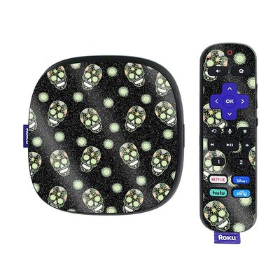 MightySkins Glossy Glitter Skin Compatible with Roku Ultra HDR 4K Streaming Media Player (2020) - Nighttime Skulls | Protective, Durable High-Gloss Glitter Finish | Easy to Apply | Made in The USA