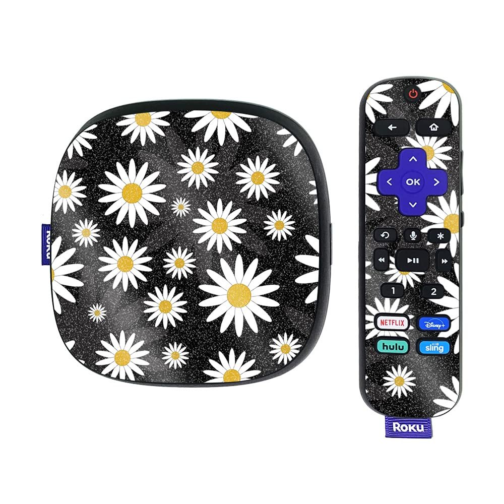 MightySkins Glossy Glitter Skin Compatible with Roku Ultra HDR 4K Streaming Media Player (2020) - Daisies | Protective, Durable High-Gloss Glitter Finish | Easy to Apply | Made in The USA