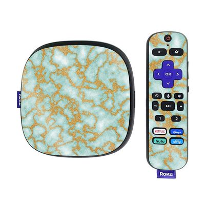 MightySkins Glossy Glitter Skin Compatible with Roku Ultra HDR 4K Streaming Media Player (2020) - Golden Jade | Protective, Durable High-Gloss Glitter Finish | Easy to Apply | Made in The USA