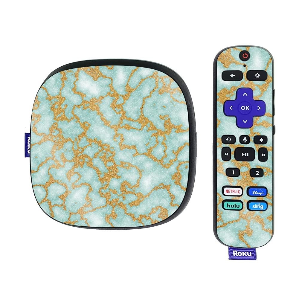MightySkins Glossy Glitter Skin Compatible with Roku Ultra HDR 4K Streaming Media Player (2020) - Golden Jade | Protective, Durable High-Gloss Glitter Finish | Easy to Apply | Made in The USA