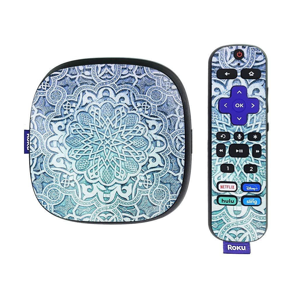MightySkins Glossy Glitter Skin Compatible with Roku Ultra HDR 4K Streaming Media Player (2020) - Carved Blue | Protective, Durable High-Gloss Glitter Finish | Easy to Apply | Made in The USA